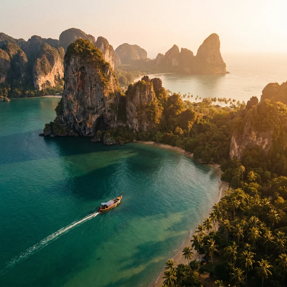 Limestone cliffs and turquoise water on the Phuket coastline